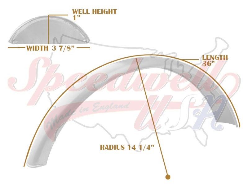 Universal Mudguard MC1 R14 1/4 36-inch Beaded Mild Steel Fender PN# TBS-SPE0011
