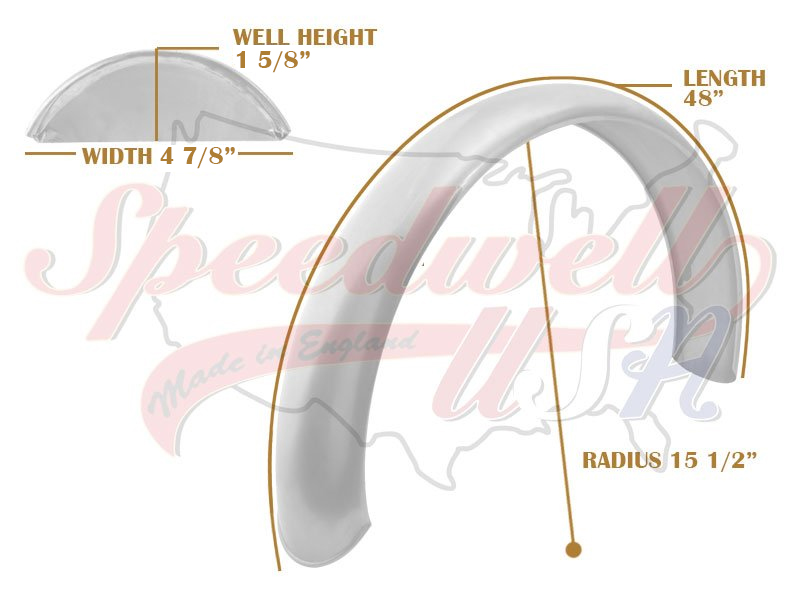 Universal Mudguard MC8 R15 1/2 48" Beaded Mild Steel Fender PN# TBS-SPE0086